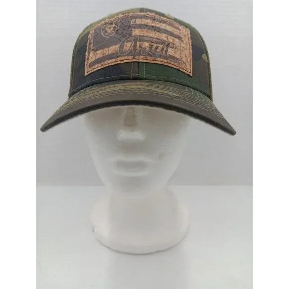 Ariat Flag Patch Baseball Hat Cap Green Camo Mesh Back Snap Back Cork Patch - Picture 3 of 8